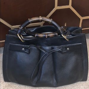 Gucci black, all leather bag with bamboo handles